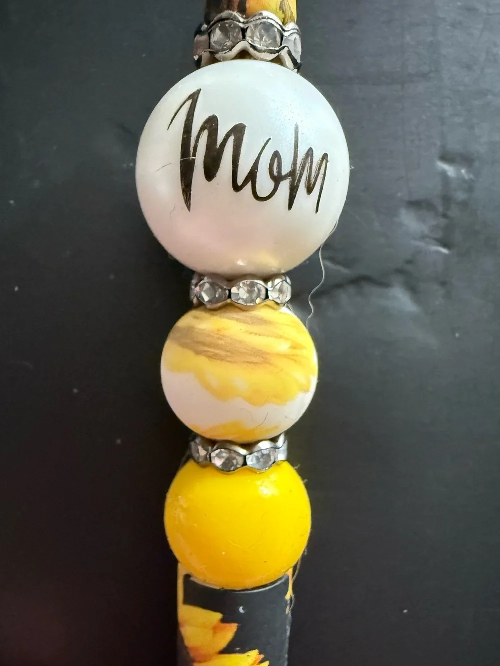 Sunflower Beaded 'Mom' Pen - Yellow & Black